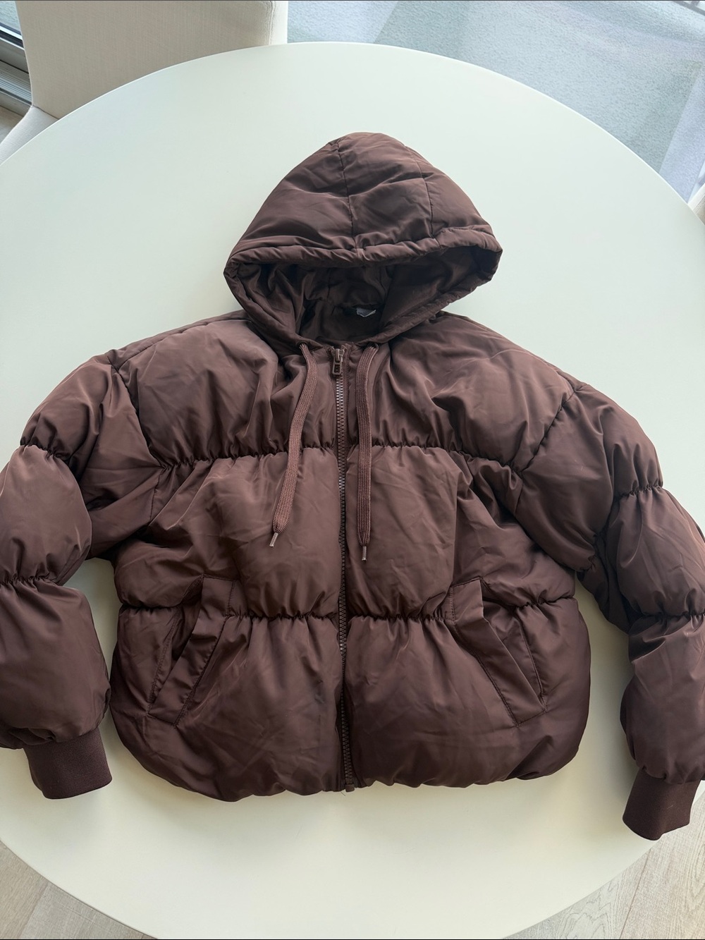 H&M Brown Quilted Hooded Puffer Jacket
